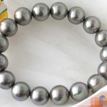 P1266 стрейч " 12 мм серый Южных морей оболочки жемчужный браслет благородный стиль Природный тонкой jewe Быстрая