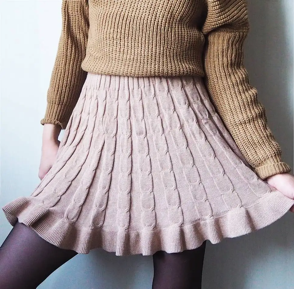 Новинка, женская трикотажная Мини-юбка, осенне-зимняя винтажная модная женская плиссированная юбка-Скейтер, Женская Милая юбка из пеньковой дороги