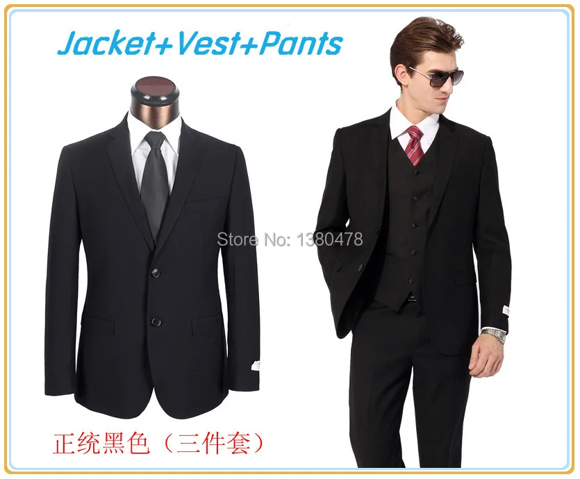 Black/Navy Blue Men Three Pieces Dress Suit Fashion Wedding Suit Brand