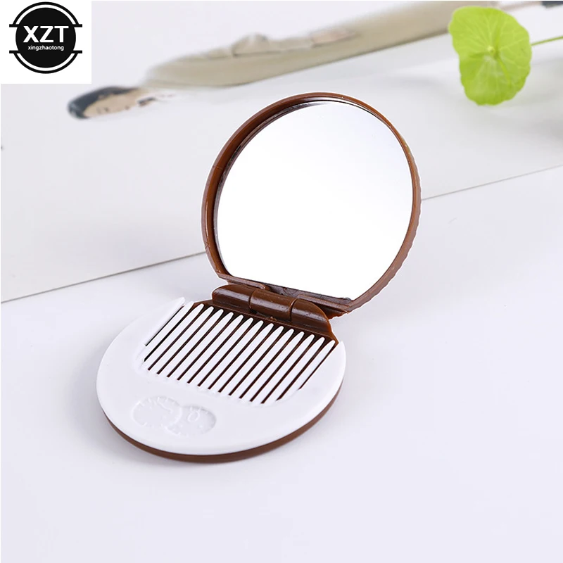 1pcs Mini Pocket Makeup Chocolate Cookie Biscuits Compact Mirror With Comb Cute Foldable newest