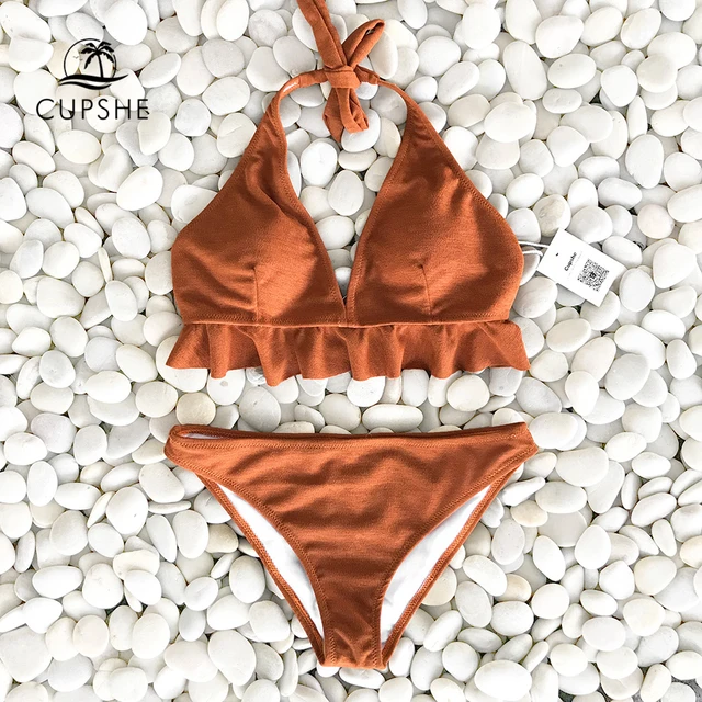 Cheap CUPSHE Caramel Macchiato Ruffle Solid Bikini Set Women Halter Sexy Thong Bikini Swimwear 2018 Girl Beach Bathing Suit Swimsuit Cheap CUPSHE Caramel Macchiato Ruffle Solid Bikini Set Women Halter Sexy Thong Bikini Swimwear 2018 Girl Beach Bathing Suit Swimsuit