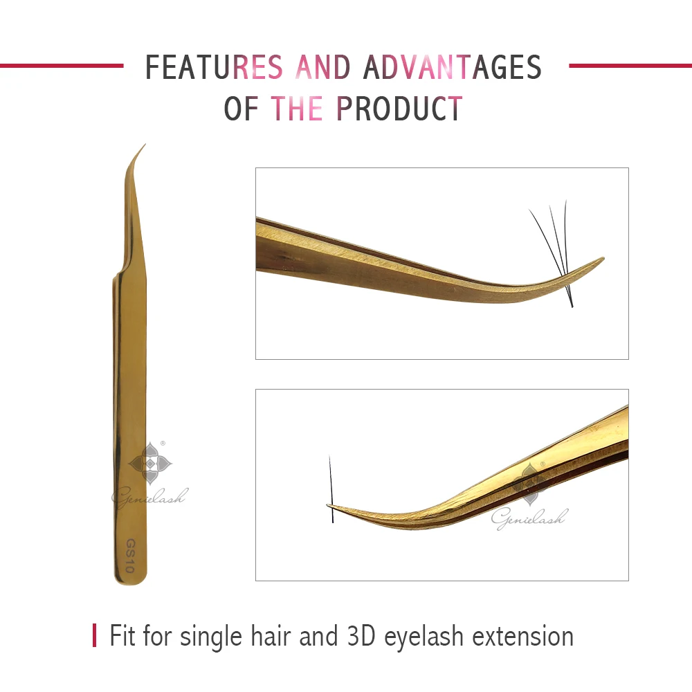 GS10 благородные изогнутые золотые пинцеты, особенно для 3D объем норка Наращивание ресниц ресницы пинцеты