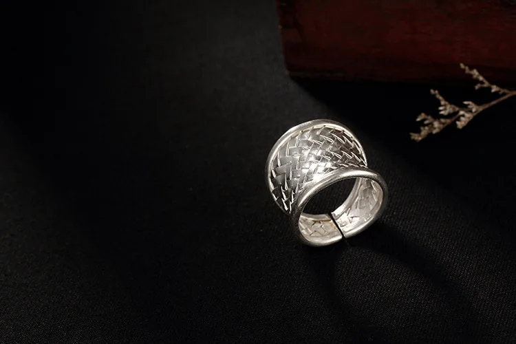 S925 чистое серебряное винтажное модное ручное индивидуальное кольцо для женщин широкое Открытое кольцо ювелирные изделия