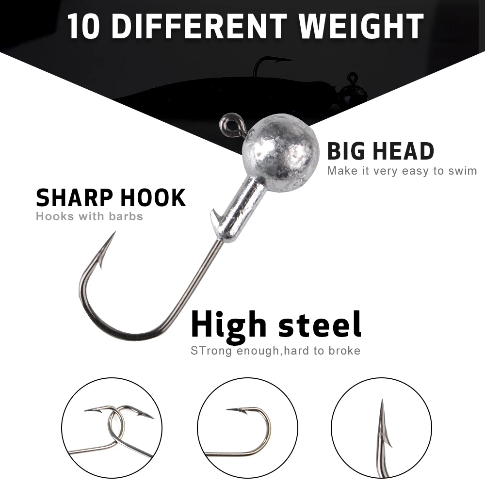 Fishing lure FTK jig head fishing hook for soft shad lure 1.0g/1.5g/2.5g/3.5g/5g/7g/10g/14g/20g strong jigging bait lead lure