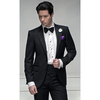 

2017 Two Buttons Black Groom mens suit Tuxedo terno masculino Notch Lapel smoking Man Groomsmen Men Wedding Suits (jacket+Pants)