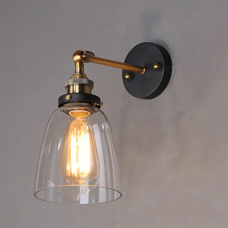 American loft retro antique clear glass lampshade wall lamp vintage E27
Edison bedroom decoration brass iron adjustable LED lamp