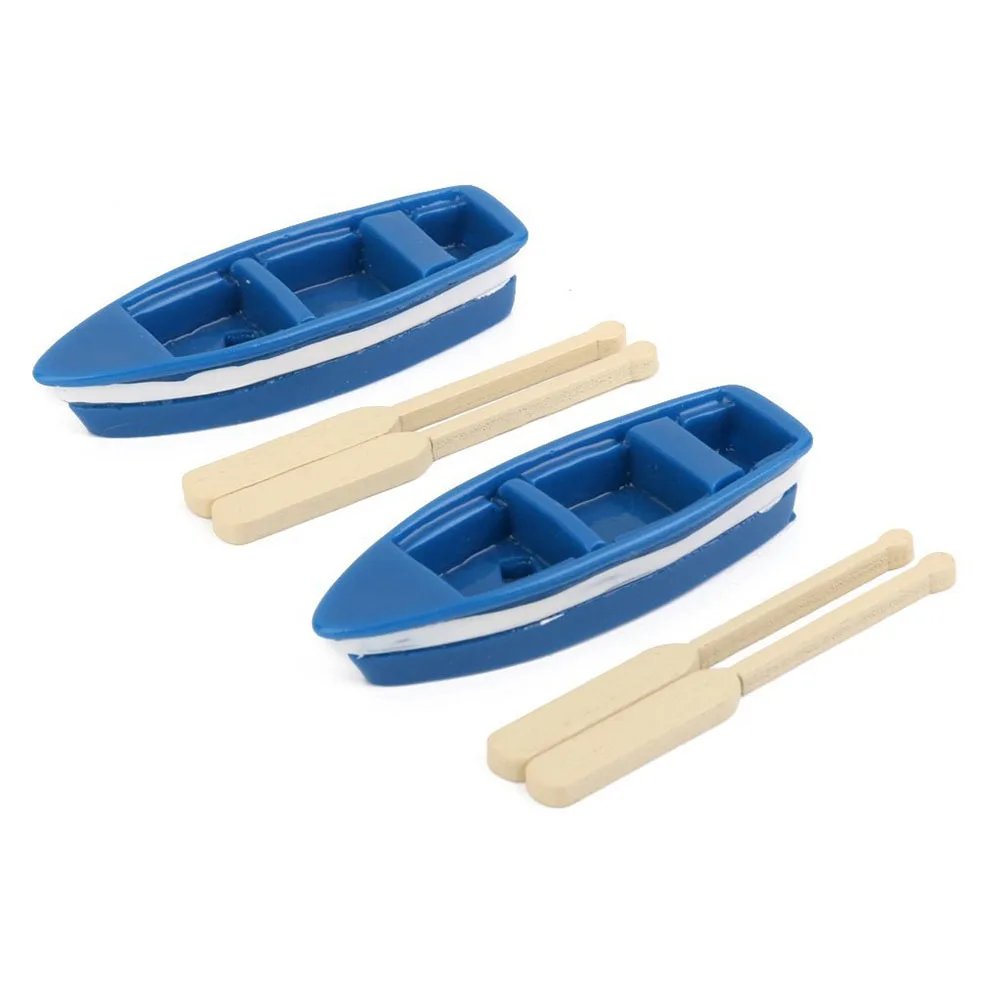 

2 Sets of Miniature Moss Micro Landscape Boat Ornaments (Blue)