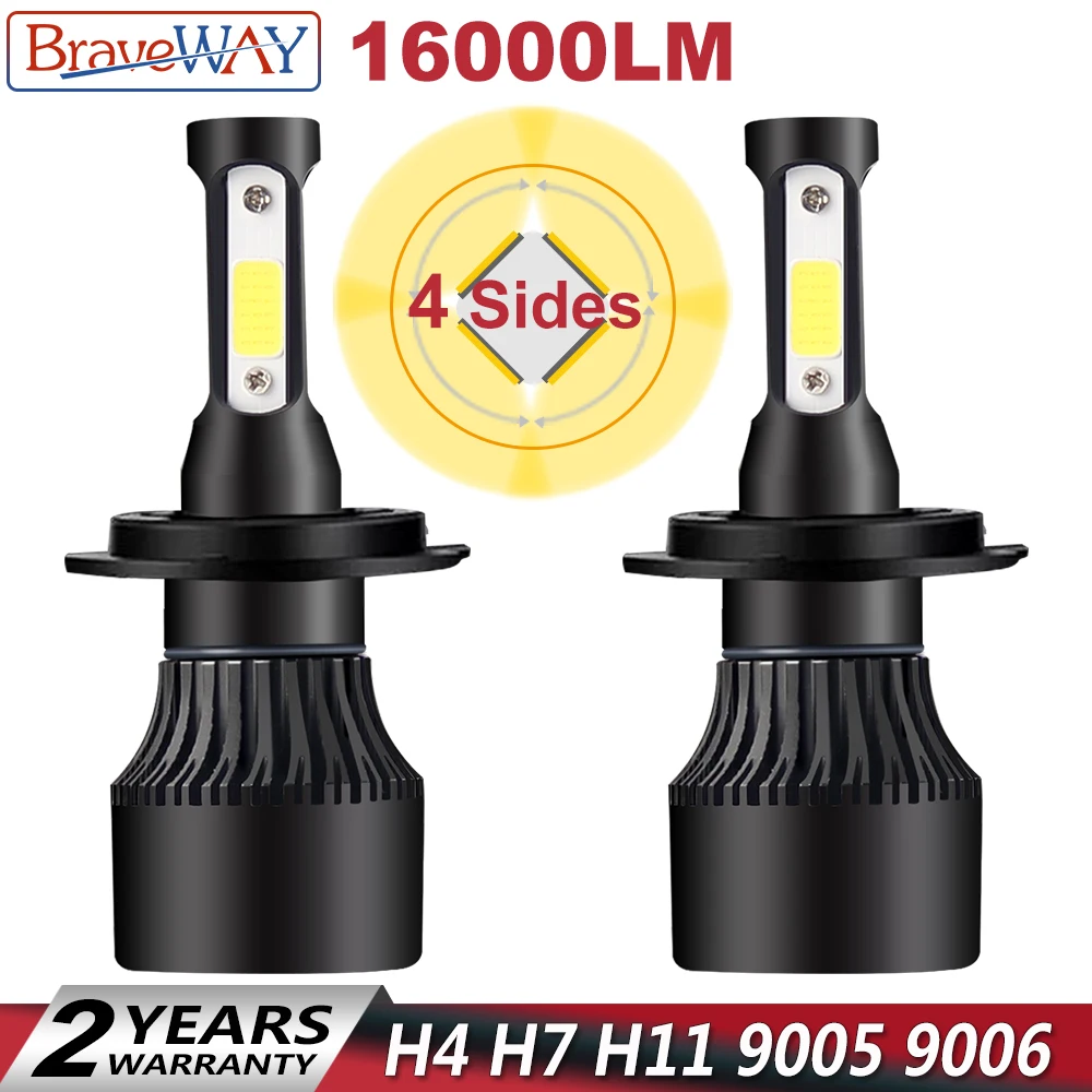 

BraveWay 16000LM 4 Sides Led Headlights for Auto Led Ice Bulb Car Led Light H4 H7 H11 HB3 BH4 Automobile Diode Lamp All for Car