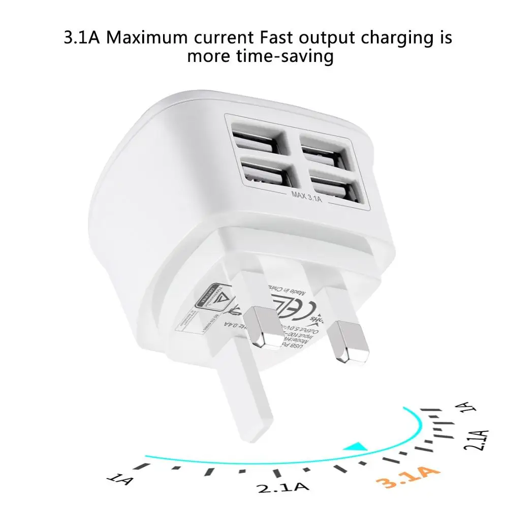 [BS Сертификация] 9 шт. UK Plug HAWEEL 4 usb порта Max 3.1A зарядные устройства для путешествий с коробка с разделениями