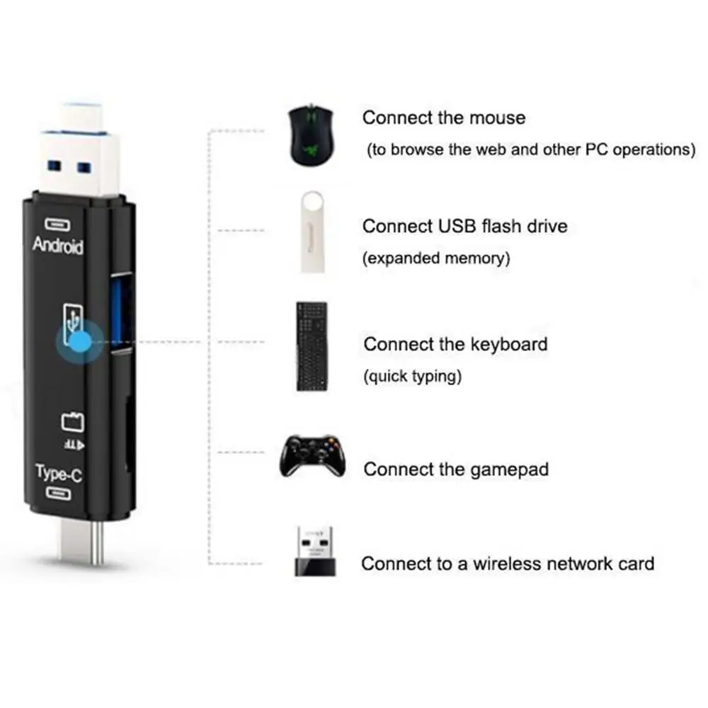 Адаптер для чтения карт OTG type-C 5 в 1 Поддержка SD/TF/type-C/USB 3,0/Micro USB