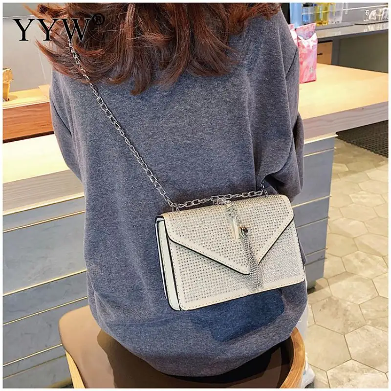 New Fashion Pu Leather Shoulder Bag Women Tassels Crossbody Bling Shining Rhinestone Rivet Cross Body Travel | Багаж и сумки