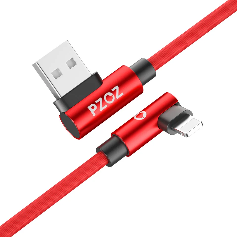 PZOZ 90 градусов USB кабель для iPhone Xs max 8 7 6 Plus 6S 5 5S SE iPad 2 mini Быстрая зарядка кабель для зарядки мобильного телефона шнур для передачи данных - Цвет: Red For iPhone