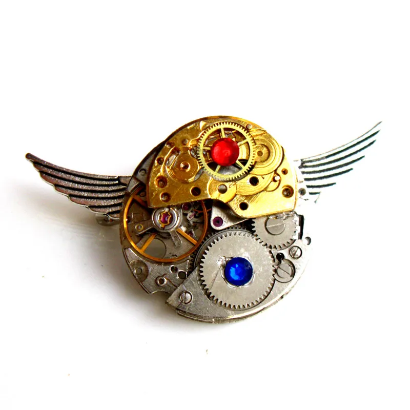 Jewelrysteampunk готический панк крылья часы движения части шестеренки брошь значки
