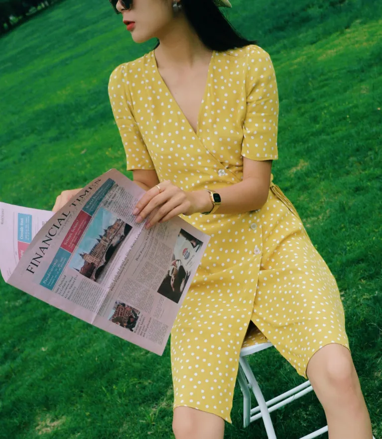 

V Neck Split Tea Lace Up Dress Women Summer Short Sleeve Knee Length Holiday Ladies Dresses