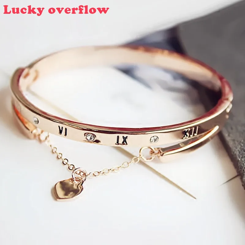 luckyoverflow Luxury Rose Gold Stainless Steel Bracelets Bangles Female Heart Forever Love Charm Bracelet Women Jewelry CE0851