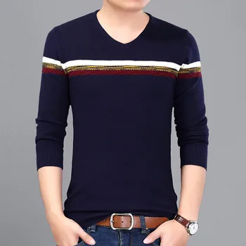 

New arrival 2018 Spring Men Casual long sleeve T-shirt men V neck men's render knitted Sweater Tops Tees men's clothing M17009
