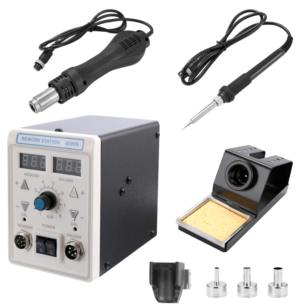 

Hot Air Machine Soldering Iron Dual Display 2 in 1 Rework Rework Station Hot Air Gun + Solder Iron Kits Welding Set Repair Tool