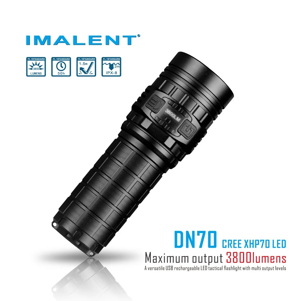 

IMALENT DN70 Flashlight with CREE XHP70 LED 3800 Lumens 325 Meters LED USB Rechargeable Flashlight 26650 Battery