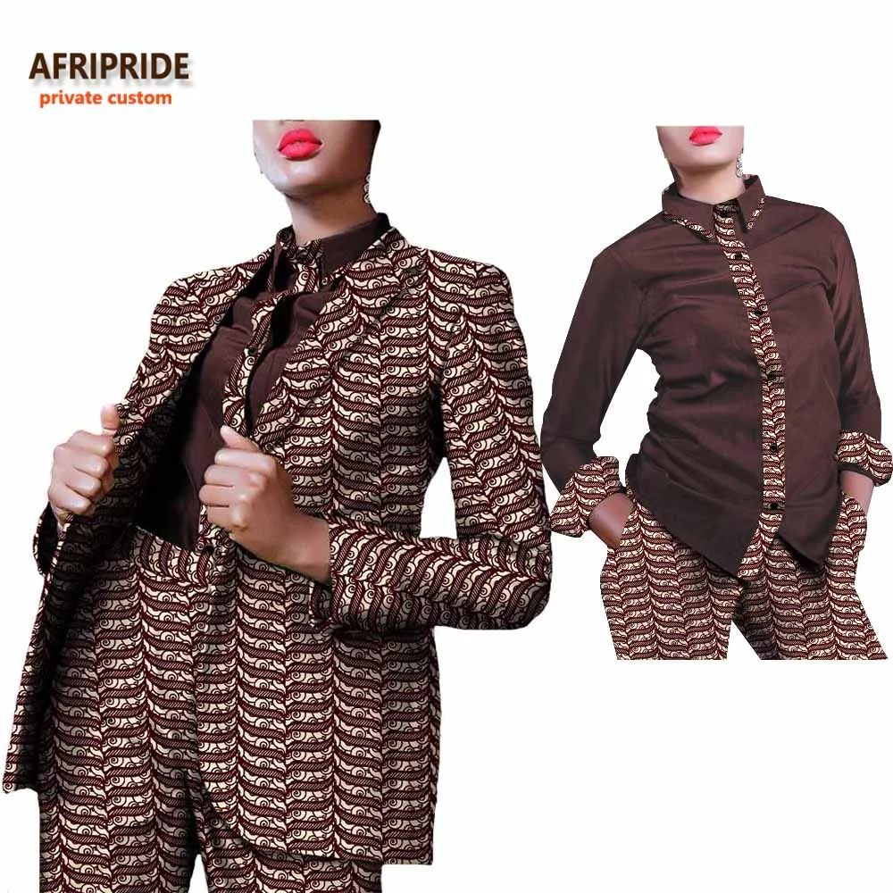 

2018 african office lady 3-pieces suit AFRIPRIDE full sleeve coat single button coat+blouse+full length pant women suit A722662