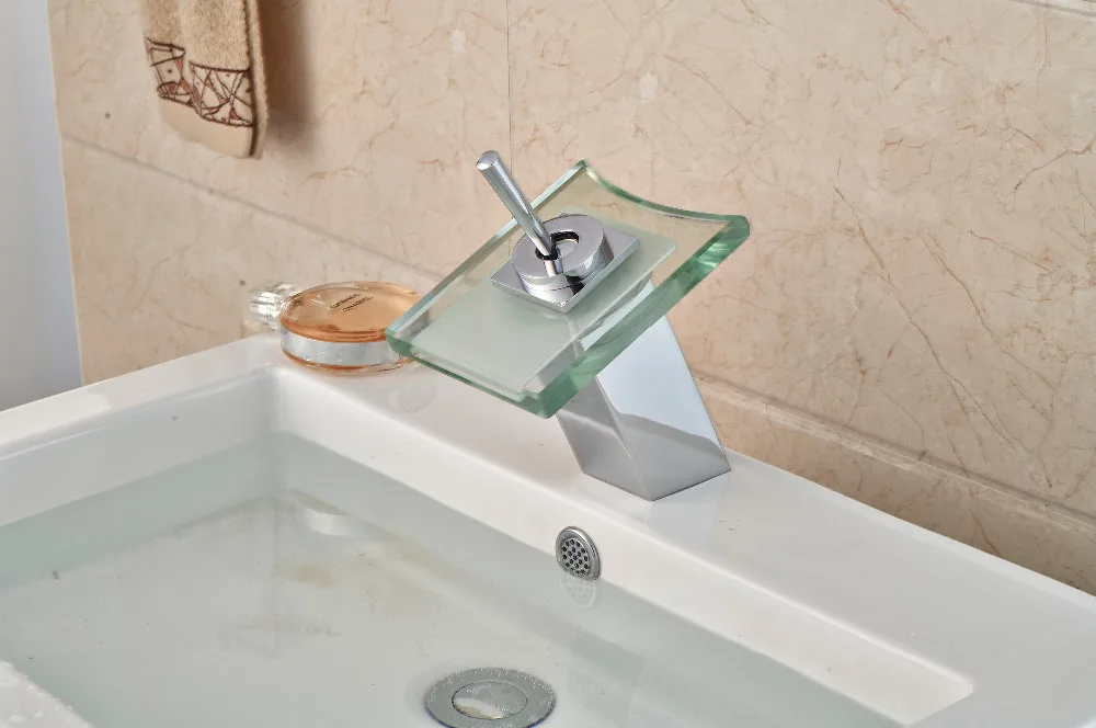 LED Glass Square Bathroom Faucet Chrome Finish Vanity Sink Mixer Tap Deck Mounted | Дом и сад