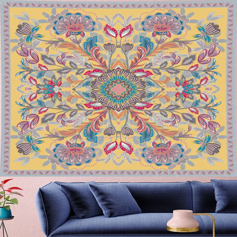

psychedelic macrame wall Tapestry Vintage Style yellow boho Tapestries Retro Pattern Wall Hanging home decor GN.PAPAYA