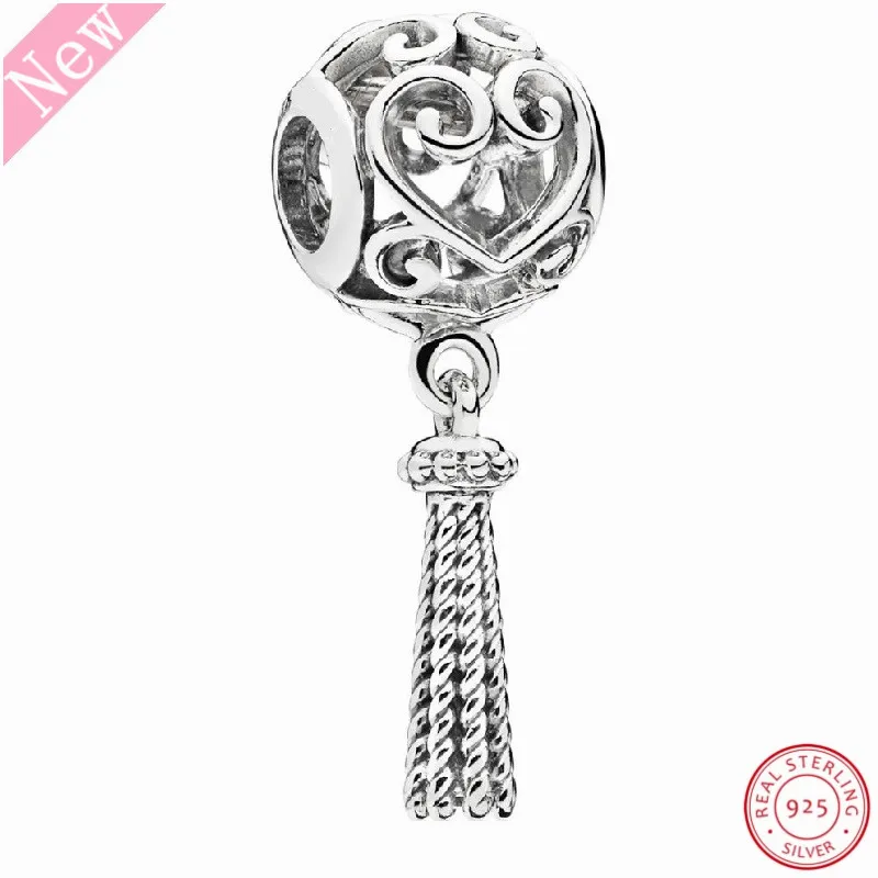 

Openwork Swirling filigree Enchanted Heart Tassel Beads for Jewelry Making DIY Fit PANDORA Charms Silver 925 Original FL718