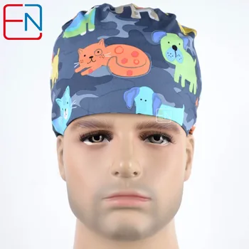 

unisex surgical hats in grey with animals pattern in 100% cotton scrub caps