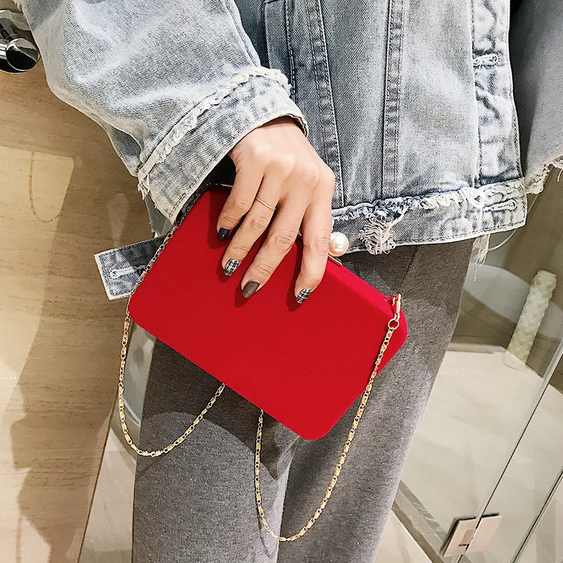 

Evening Bags Pearl Diamonds Red/Black Chain Shoulder Purse Day Clutch Bags For Wedding Party Banquet Bag