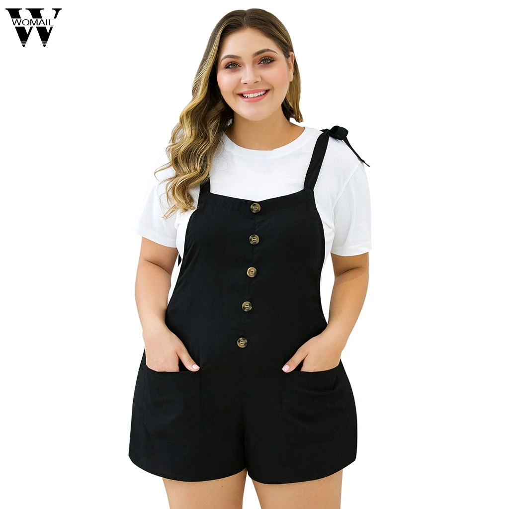 

Womail overalls for women summer shorts jumpsuits for women 2019 Plus Size Casual Strap Button Pocket Wide Leg Shorts Jumpsuit