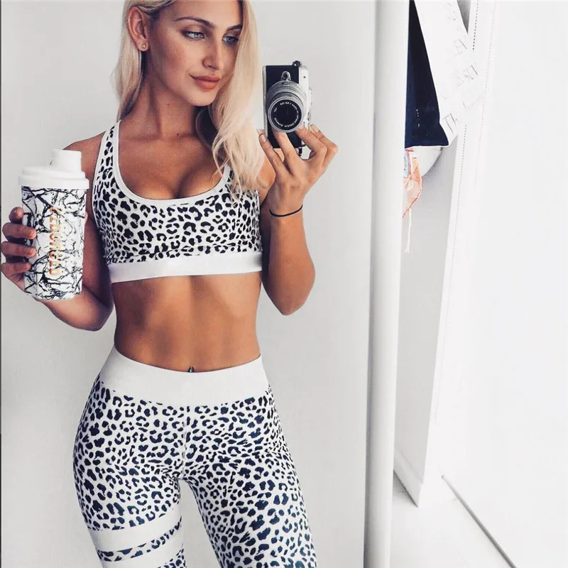 

Fashion Women Leopard Yoga Suit Bra+pants Two Piece High Waist Jumpsuit Workout Outfit Fitness Sport Jogging Leggings Clothing