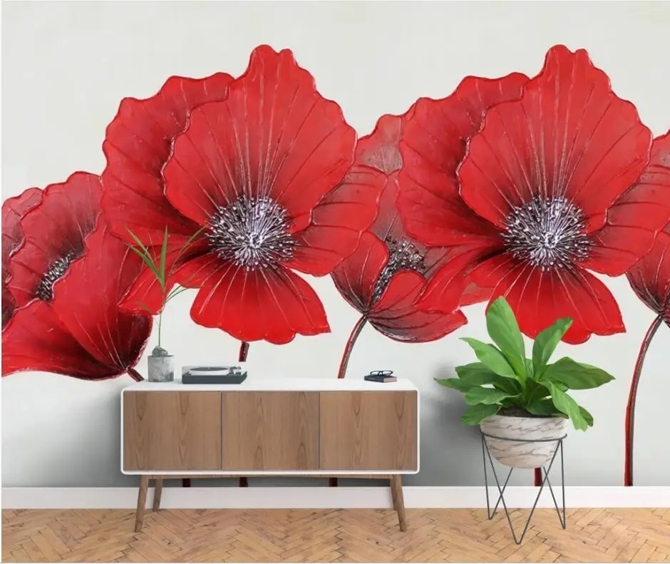 3d обои Phalaenopsis тюльпан красный цветок трехмерный рельеф ТВ фон настенная гостиная спальня
