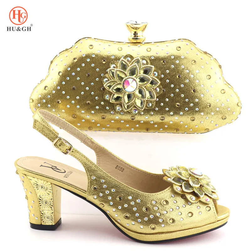 

Latest Italy Design Italian Rhinestone Shoes With Matching Bag High Heels Sandals African Women Shoes and Bags Set For On Sale