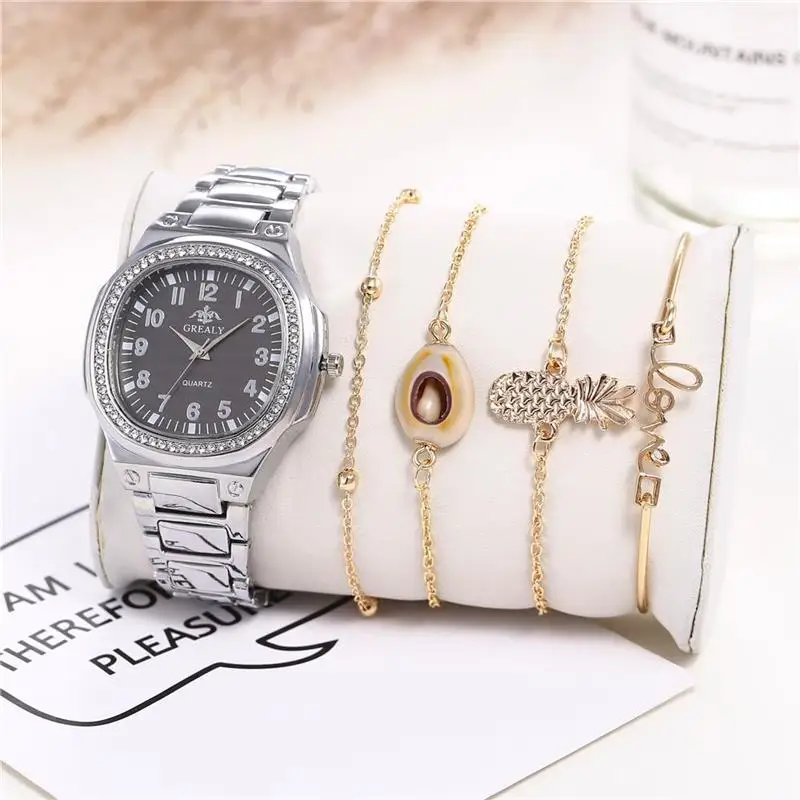 

Fashion Women Watch Set Luxury Brand Stainless Steel Quartz Wristwatch Elegant Diamond Watches Square Rose Gold Watch Reloj