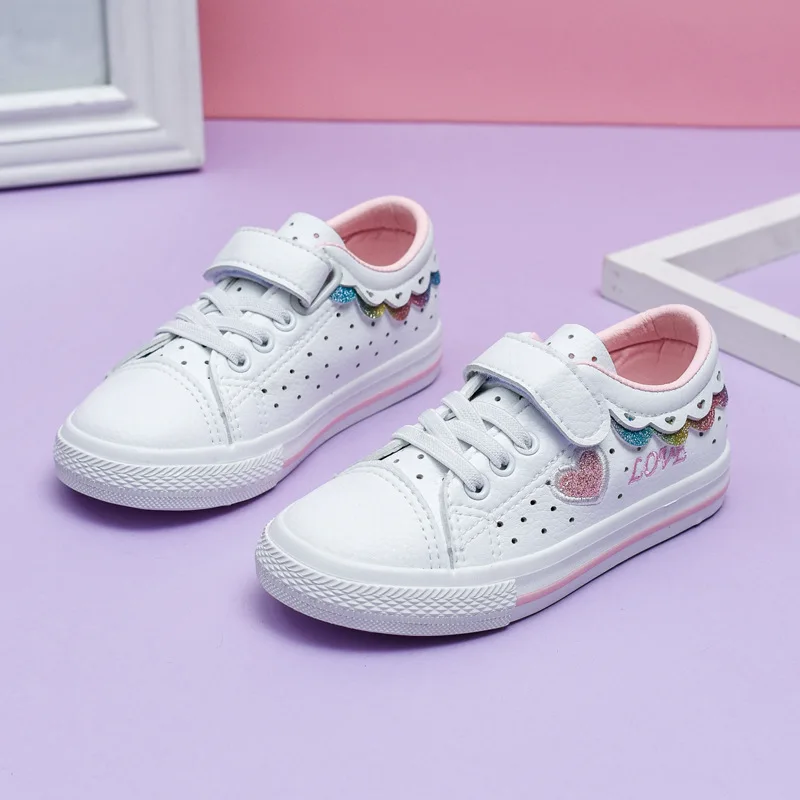 

Sweet Girls Shoes Breathable White Shoes Flower Princess Shoes Hook Loop Leather Casual Sneakers Kids Shoes Childrens Sneakers