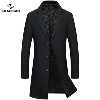 

2018 winter luxury high quality men's wool coat jacket thick warm gentleman casual lapel single-breasted slim long wool coat