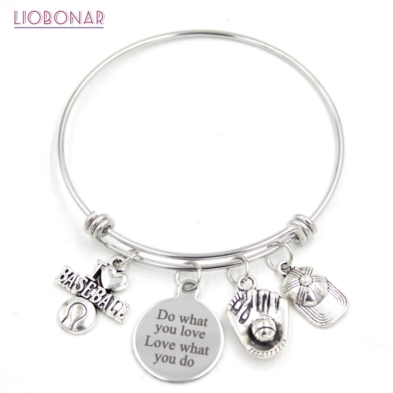 

1PC Stainless Steel Wire Bangle Jewelry Adjustable Expandble Bangle Sport I love Baseball Bracelet Bangle for Fans Gifts