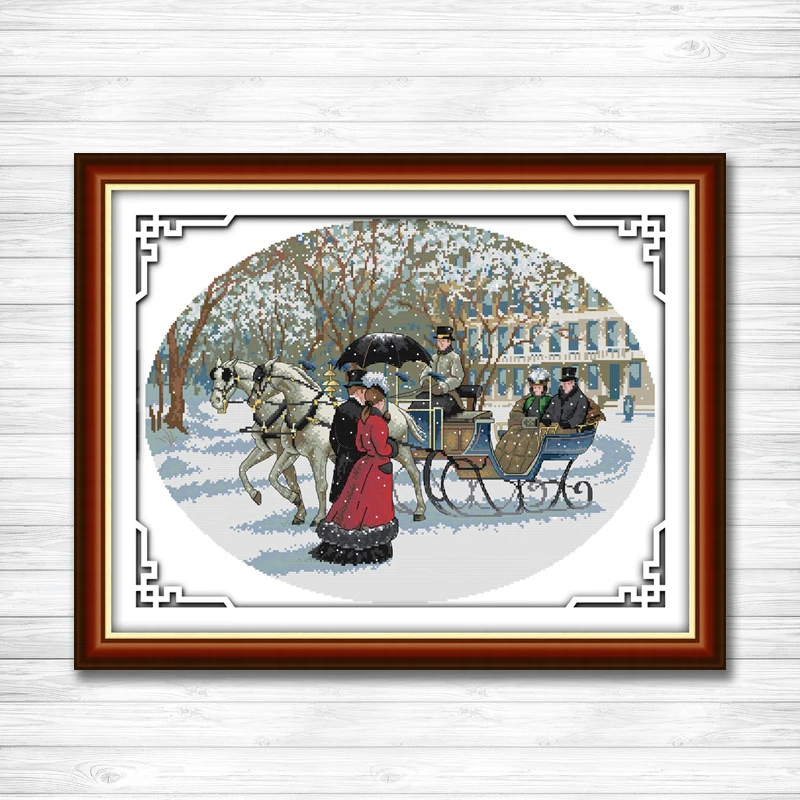 

Scenery of Snowy day counted printed on canvas DMC 14CT 11CT Cross Stitch kit embroidery needlework Sets,winter style Home Decor