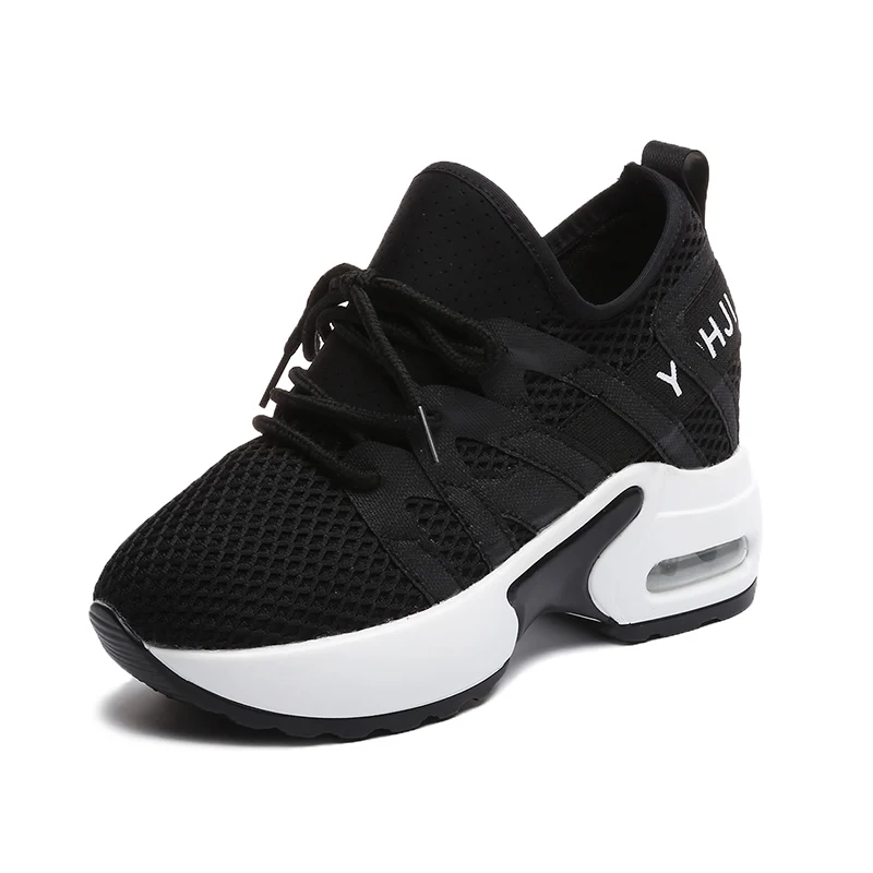 

Womens Wedge High Hidden Heels Sneakers Lace Up Mesh Breathable Athletic Casual Fashion Shoes Summer 3Colors A277