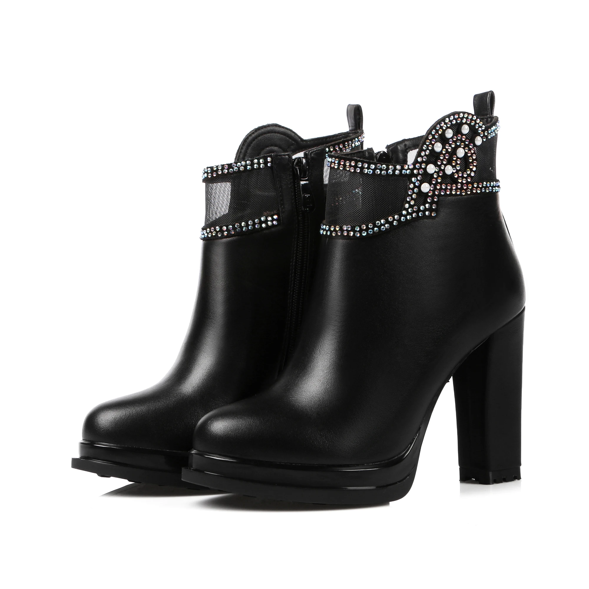 

2019 autumn Europe and the United States new leather bare boots and ankle boots size code short boots thick bottom high heel boo