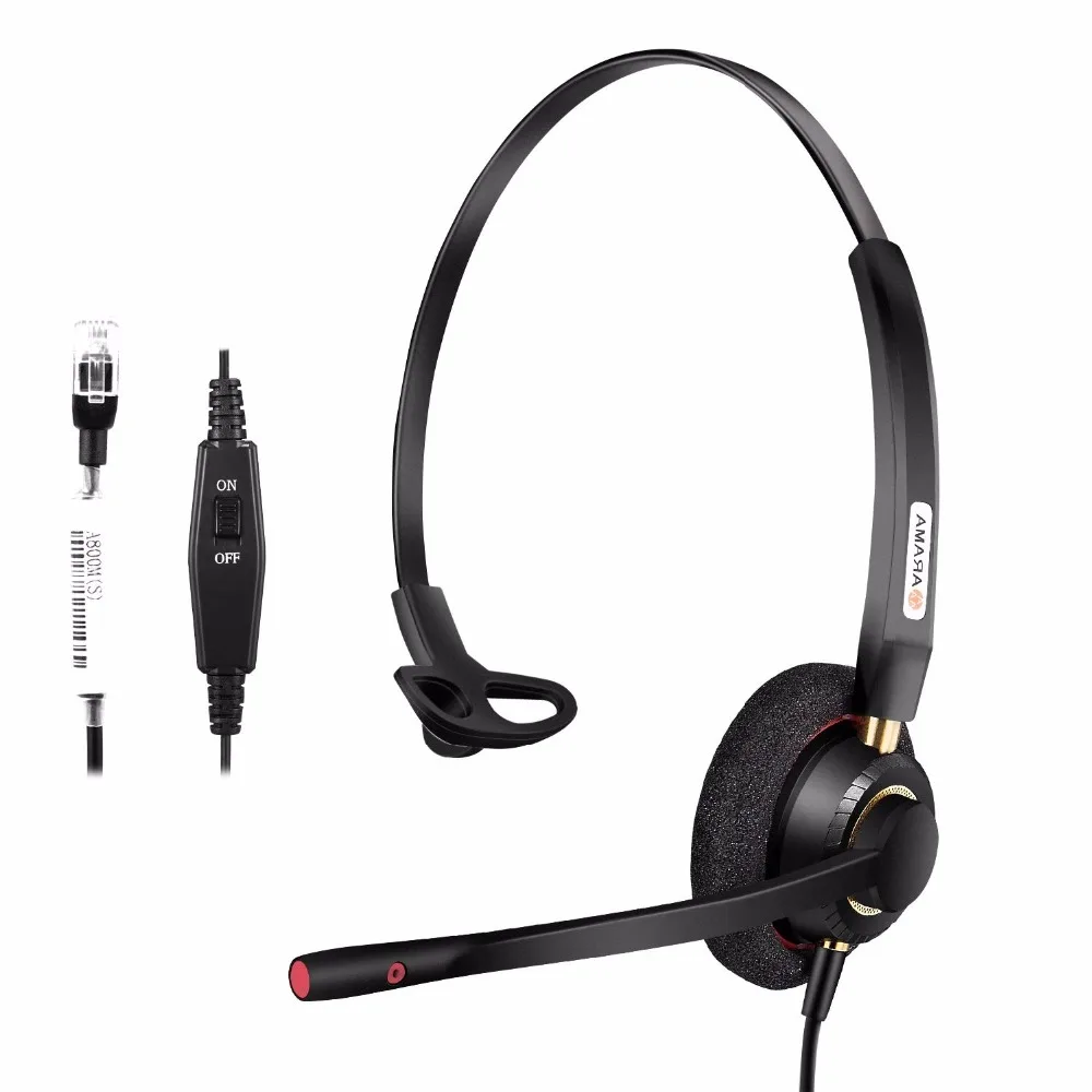 Wantek Arama Telephone Headset Mono with Noise Cancelling Mic and
