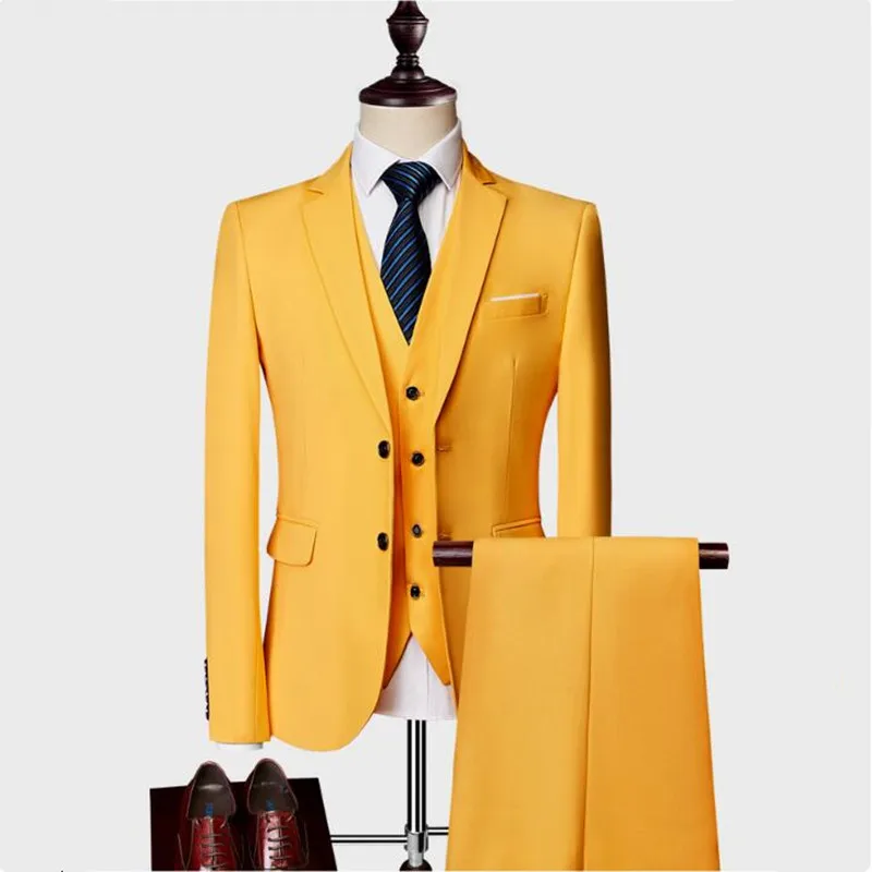 

(Blazer+Pants+Vest) Classic Men Formal Business Suit Slim Royal Blue Wedding Groom Wear Male Suit Black Gentlemen Costume M-5XL
