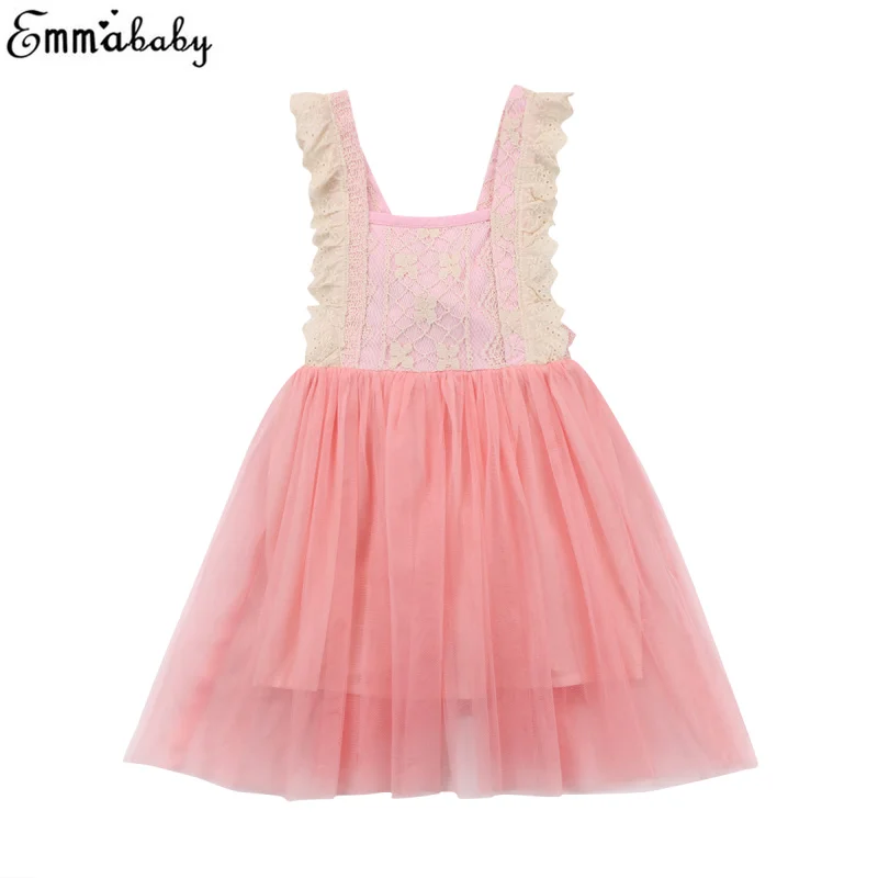 Adorable Toddler Girls Dress Sleeveless Kids Princess Pink Lace Mesh