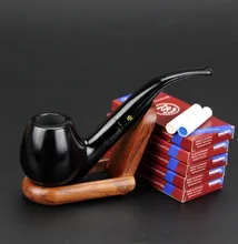 7 pcs Ensemble (comme image) solide Noir Bent Pipe Ébène Bois Tabac à Pipe Pipe De Filtration Bois Porte-Filtre Ensemble GT008