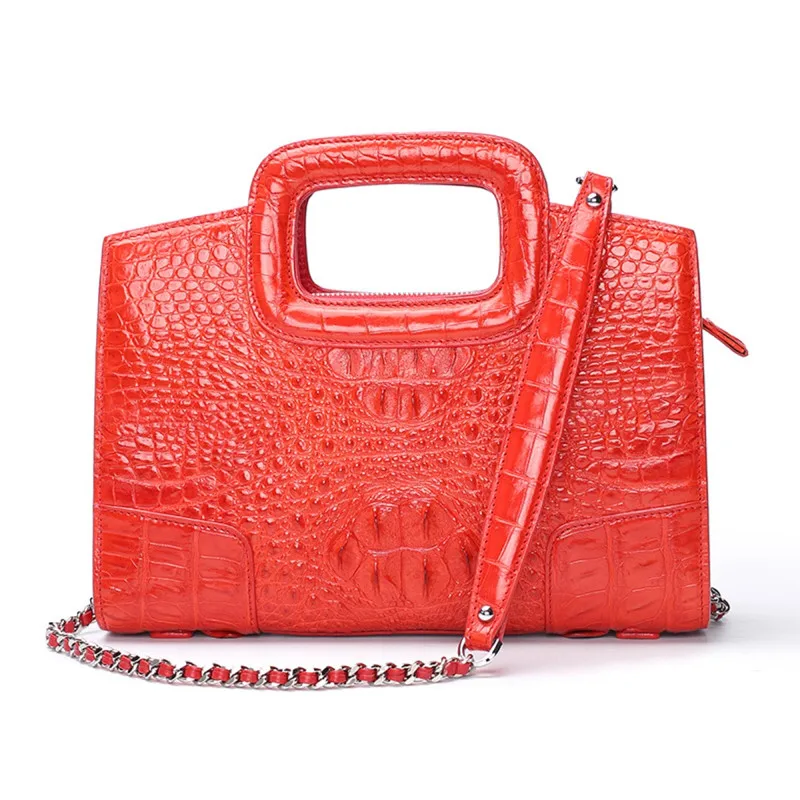 

Fashion Style Genuine Crocodile Alligator Leather Zipper Closure Lady Clutch Purse Women Handbag Chain Strap Female Shoulder Bag