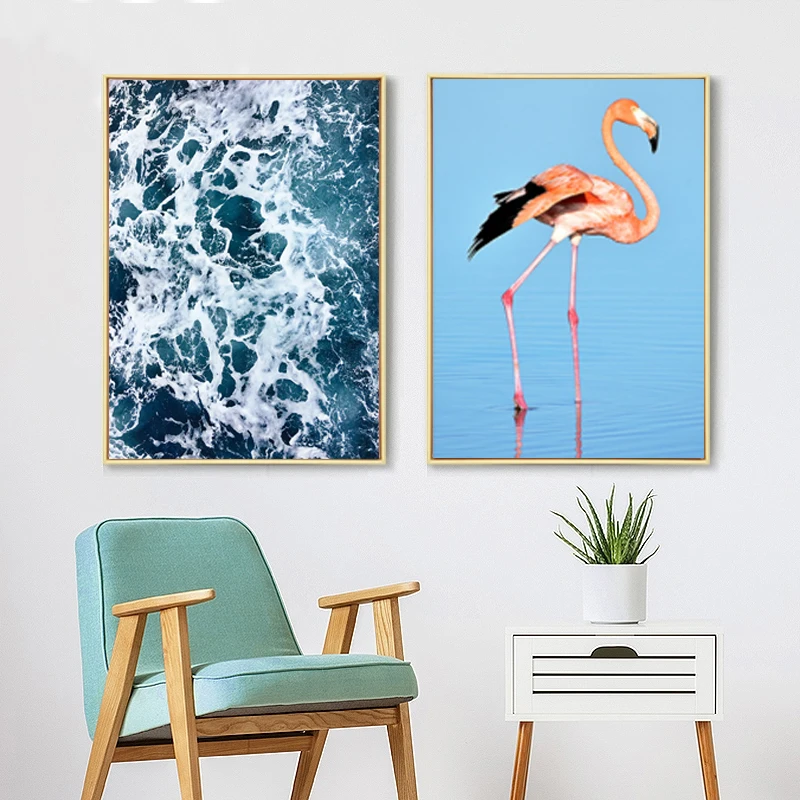 Фламинго принты спрей холст с морским пейзажем картины Nordic Скандинавии плакаты поп стены книги по искусству изображение для гостиная
