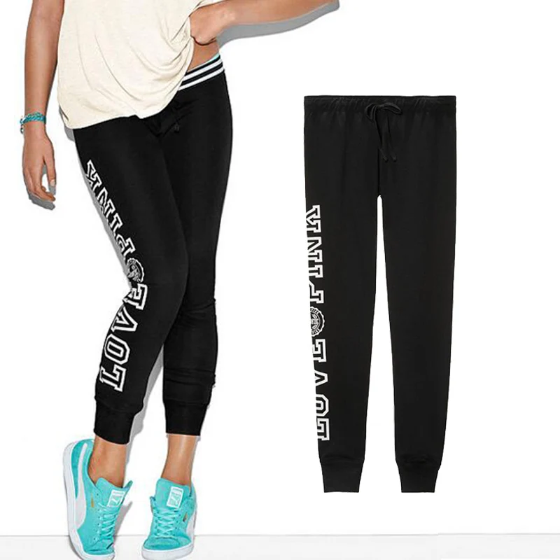 VS Love Pink Pants Women Black Sweatpants Joggers Loose