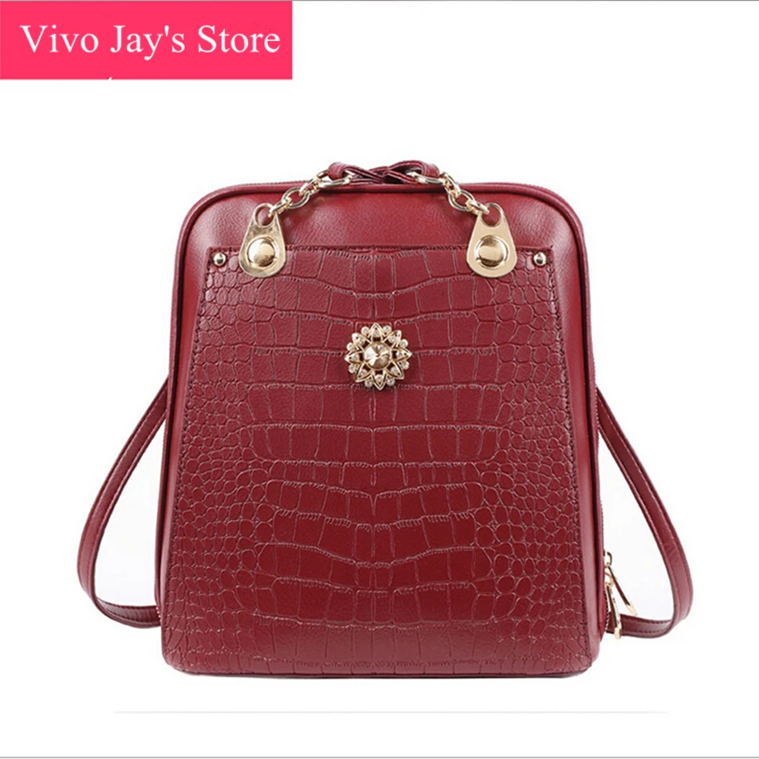 

Brand Women Backpack Alligator Leather Preppy Style Shoulder Bag School Bags Teenagers Girls Travel Diamonds Waterproof