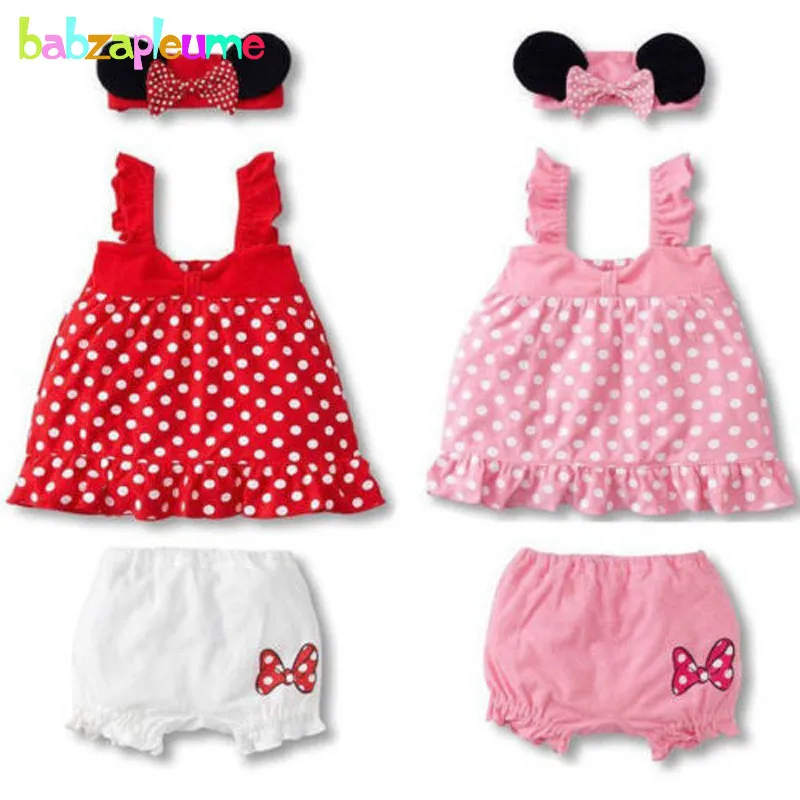 3PCS/0-18Months/Summer Style Baby Girls Outfit Infant Clothes Cute Pink Red T-shirt+Shorts+Headband Newborn Clothing Sets BC1130