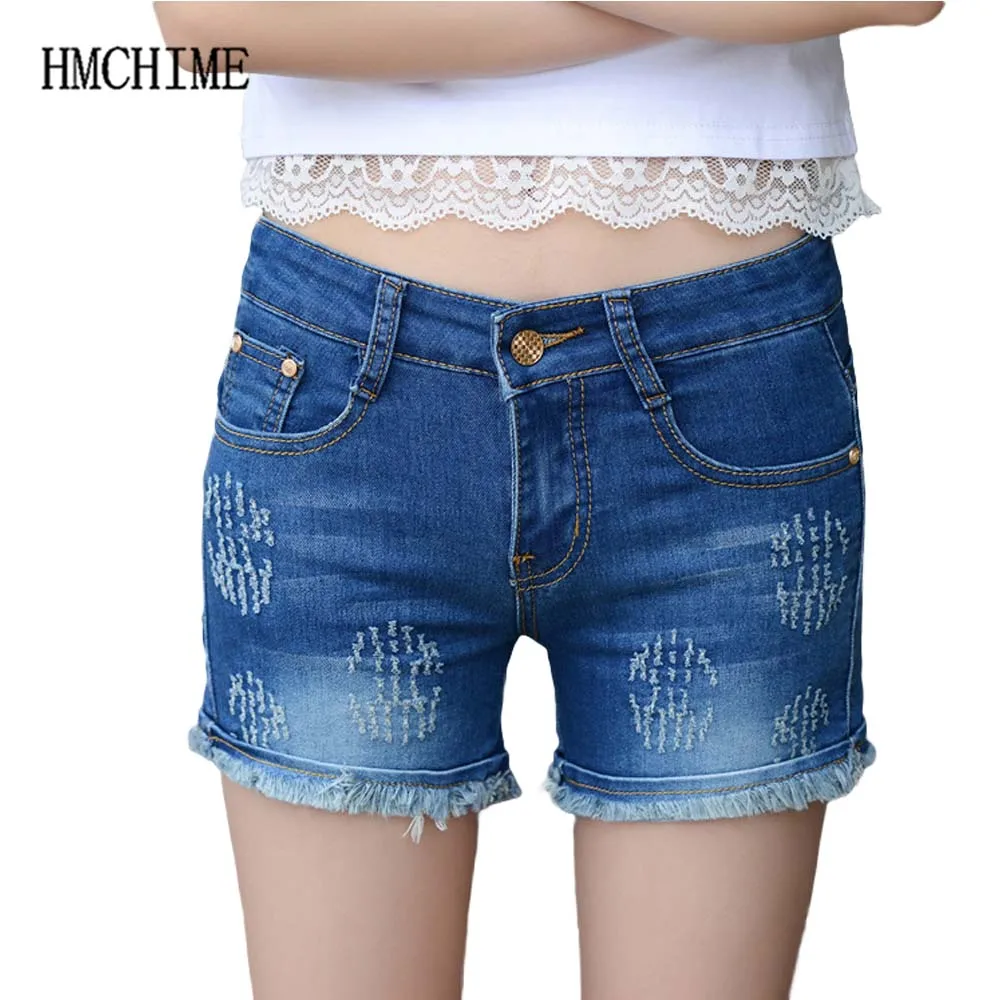 HMCHIME women cowboy denim shorts ripped tassel package hip high