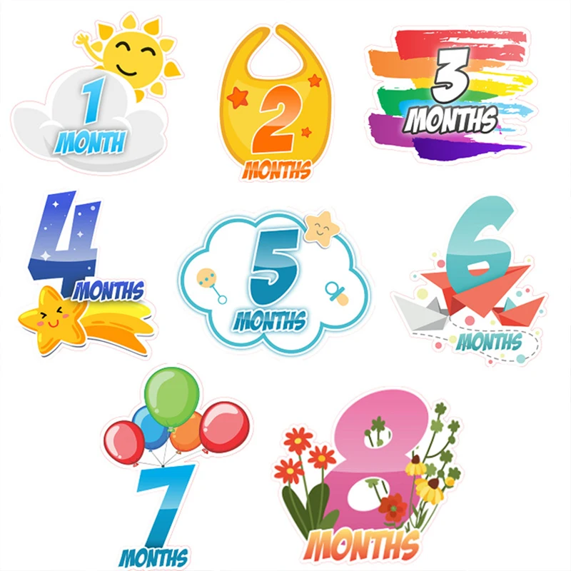 18 PC Del Bambino di Mese Autoadesivo Sveglio Del Fumetto Fotografia Puntelli Mese Sticker Neonato Commemorativa Milestone Vestiti Decorazione Adesivi